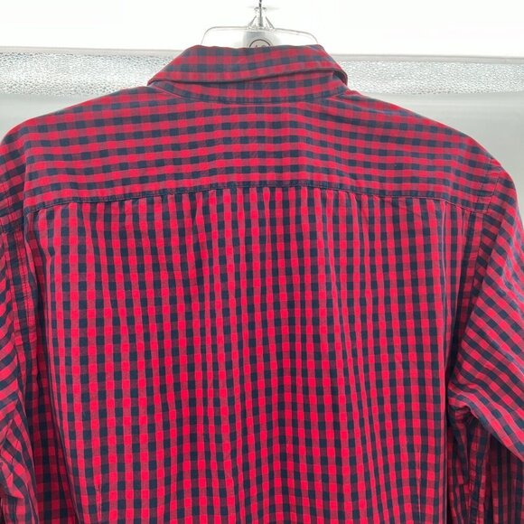 Banana Republic Men's Tailored Slim Fit Button Up Shirt Red/Blue Check Large - Picture 6 of 9